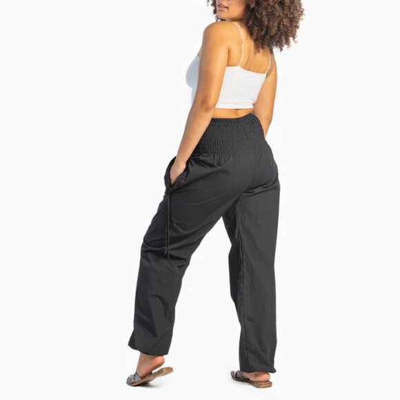 Bali Pant Smocked Waist Accent Tapered Leg Outdoor Travel Pockets Pants Black - Picture 5 of 11